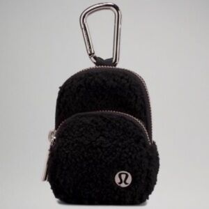 Lululemon Black Fleece/sherpa Nano Mini Backpack Keychain